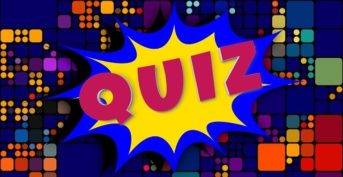 plakat składa się z różnych kwadracików.w centralnej częście napis Quiz