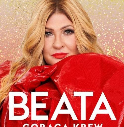 okładka książki, zdjęcie Beaty Kozidrak z długimi blond włosami w czerwonym ubraniu, u góry napis: Beata Kozidrak, a u dołu Beata, Gorąca krew