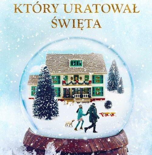 Okładka książki, dom świątecznie przystrojony, padający śnieg, choinki, para biegnąca z psem, od góry napis: Autor bestsellerowych powieści, Był sobie pies i O psie, który wrócił do domu, O psie, który uratował święta, W. Bruce Cameron